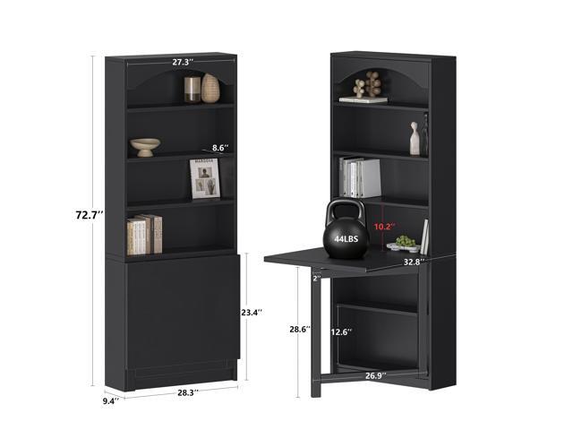 Folding Desk with Storage, Space-Saving Foldable Convertible Writing Table, Wall Mount Fold Out Computer Desk for Home Office, Craft Room, Living...