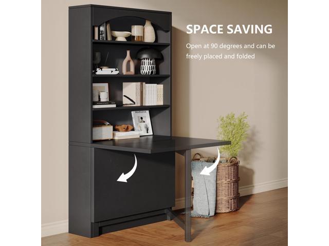 Folding Desk with Storage, Space-Saving Foldable Convertible Writing Table, Wall Mount Fold Out Computer Desk for Home Office, Craft Room, Living...