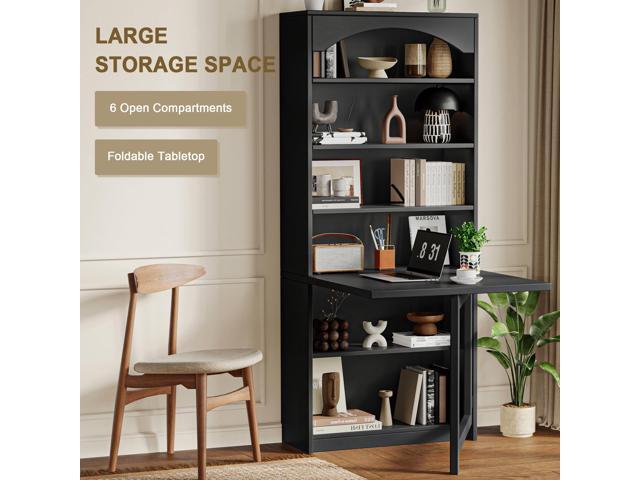 Folding Desk with Storage, Space-Saving Foldable Convertible Writing Table, Wall Mount Fold Out Computer Desk for Home Office, Craft Room, Living...
