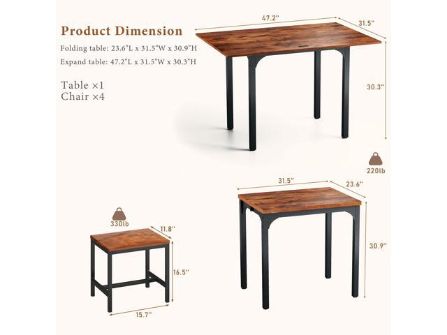Dining Table Set for 4, Extendable Kitchen Table Chairs Set of 4, Rectangle Dining Table with Metal Frame & MDF Board, Folding for Small Apartment...