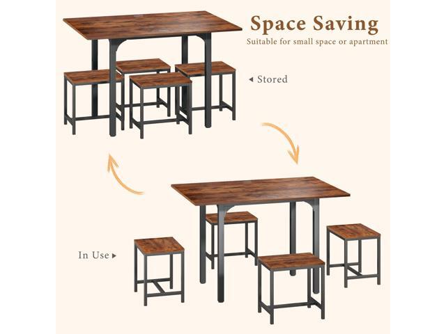 Dining Table Set for 4, Extendable Kitchen Table Chairs Set of 4, Rectangle Dining Table with Metal Frame & MDF Board, Folding for Small Apartment...