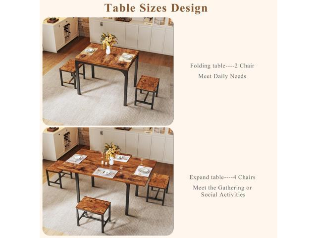 Dining Table Set for 4, Extendable Kitchen Table Chairs Set of 4, Rectangle Dining Table with Metal Frame & MDF Board, Folding for Small Apartment...