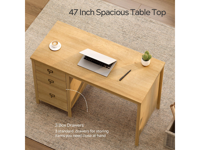 Modern Office Desk with Drawers, Executive Wood Home Office Desk with File Drawer, Farmhouse Computer Writing Desk for Working, Natural Oak