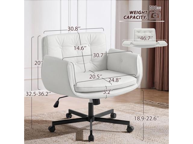 Furniliving Criss Cross Chair with 5-Position Adjustable Arms, Pet-Friendly PU Leather Swivel Vanity Chair with Wheels, Comfortable Extra Wide...