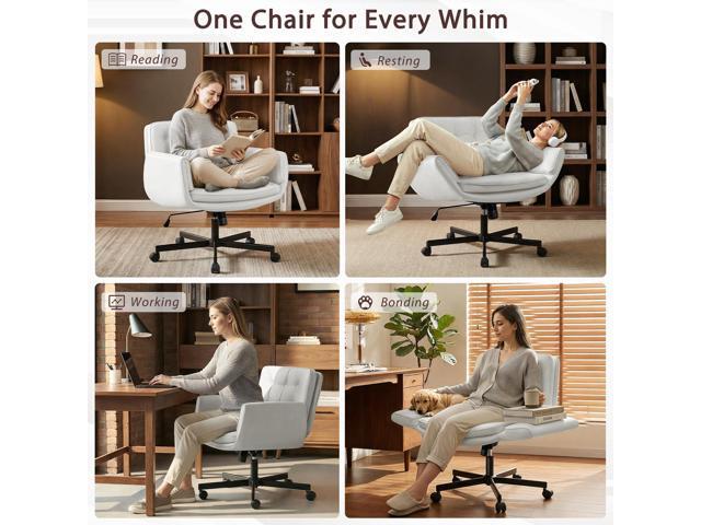 Furniliving Criss Cross Chair with 5-Position Adjustable Arms, Pet-Friendly PU Leather Swivel Vanity Chair with Wheels, Comfortable Extra Wide...