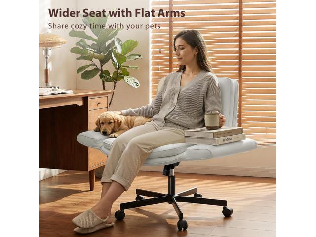 Furniliving Criss Cross Chair with 5-Position Adjustable Arms, Pet-Friendly PU Leather Swivel Vanity Chair with Wheels, Comfortable Extra Wide...