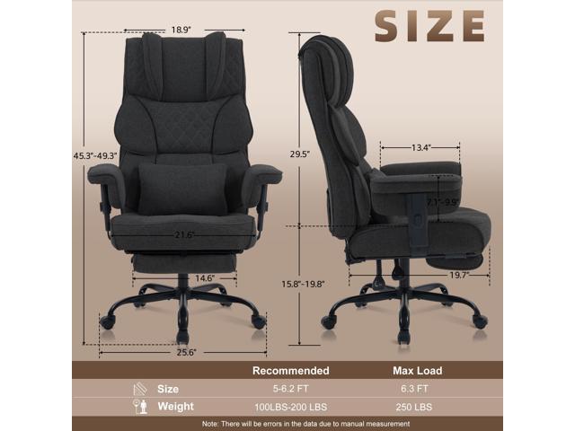 Vonesse Big and Tall Office Chair, Computer Chair with Soft Adjustable Armrests, Ergonomic Gaming Chair with Breathable Linen Design, Executive...