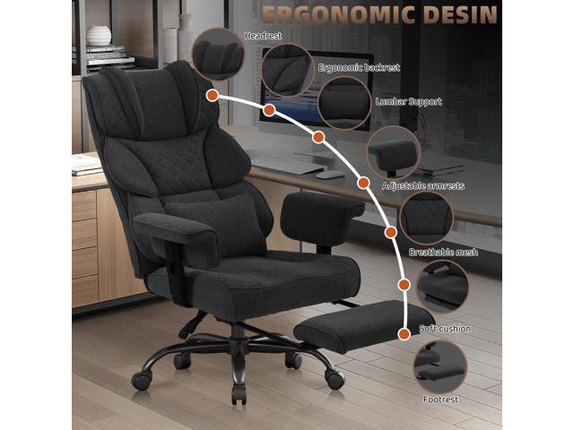 Vonesse Big and Tall Office Chair, Computer Chair with Soft Adjustable Armrests, Ergonomic Gaming Chair with Breathable Linen Design, Executive...