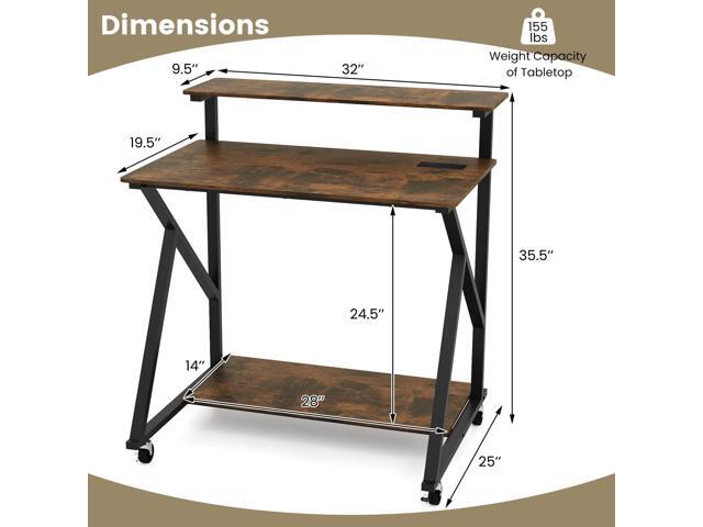 Tangkula Rolling Computer Desk Cart with Power Outlets, 32' Mobile Portable Laptop PC Desk with Monitor Stand, CPU Stand & Storage Shelf, Compact...