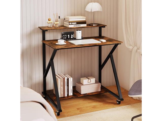 Tangkula Rolling Computer Desk Cart with Power Outlets, 32' Mobile Portable Laptop PC Desk with Monitor Stand, CPU Stand & Storage Shelf, Compact...