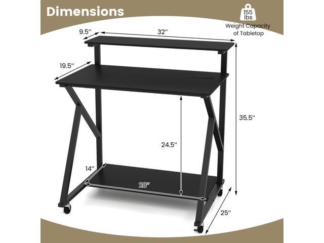 Tangkula Rolling Computer Desk Cart with Power Outlets, 32' Mobile Portable Laptop PC Desk with Monitor Stand, CPU Stand & Storage Shelf, Compact...