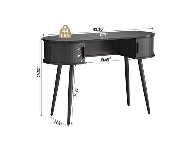 AVZEAR 43' Oval Fluted Home Office Desk, Small Computer Desk Mid Century Modern Vanity Table with Sliding Tambour Door, Wooden Writing Study Desk...