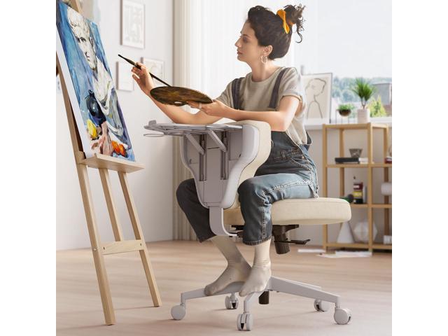 Newtral Criss Cross Legged Office Chair with Hidden Tray, Wide Seat Ergonomic Chair for Home Office, Meditation, Makeup Vanity & Gaming,...