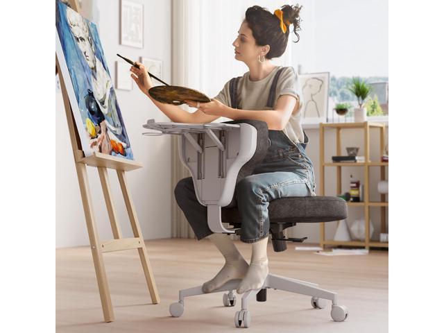 Newtral Criss Cross Legged Office Chair with Hidden Tray, Wide Seat Ergonomic Chair for Home Office, Meditation, Makeup Vanity & Gaming,...
