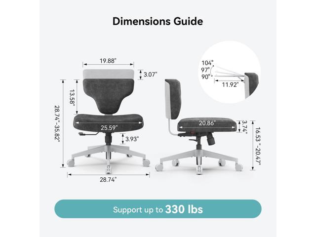 Newtral Criss Cross Legged Office Chair with Hidden Tray, Wide Seat Ergonomic Chair for Home Office, Meditation, Makeup Vanity & Gaming,...