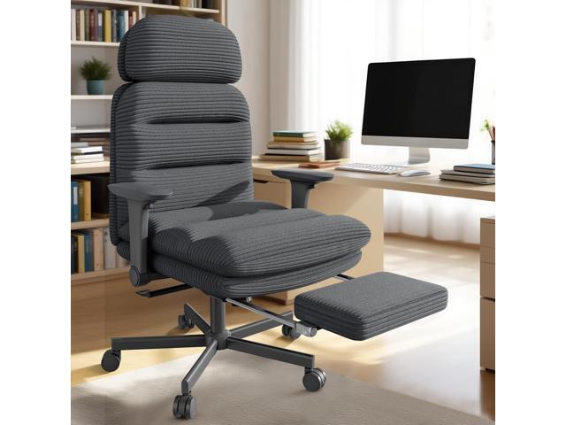 Criss Cross Chair with Flip-up Arms, Executive Office Chair with Foot Rest, Swivel Cross Legged Office Chair with Lumbar Pillow & Headrest, Corduroy...