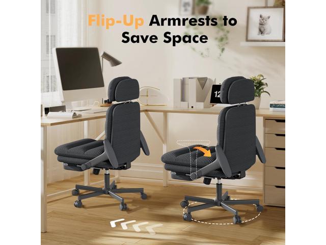 Criss Cross Chair with Flip-up Arms, Executive Office Chair with Foot Rest, Swivel Cross Legged Office Chair with Lumbar Pillow & Headrest, Corduroy...