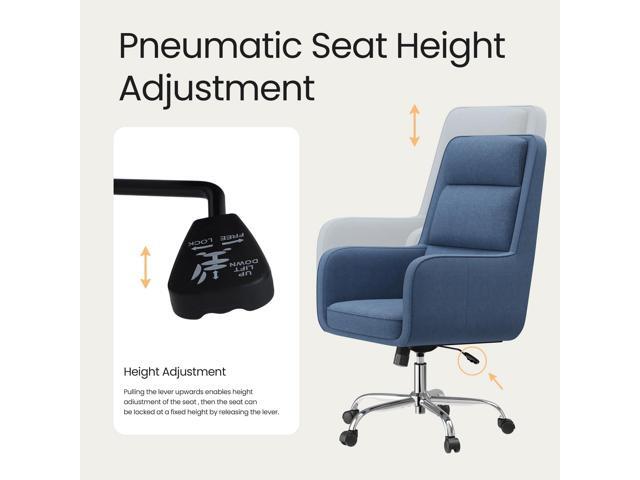 COLAMY Cocoon Modern High Back Home Desk Chair, Upholstered Office Chair with Wheels, Vanity Chair with Head and Lumbar Support, Armrest (Blue)