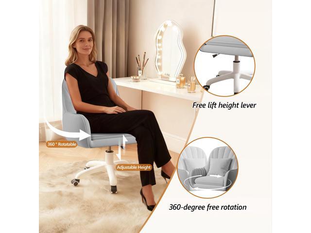 Cute Home Office Chair Velvet Upholstered Desk Chairs with Mid Back Swivel Adjustable Makeup Vanity Computer Chair with Wheels