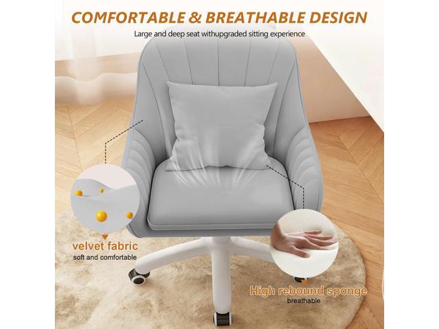 Cute Home Office Chair Velvet Upholstered Desk Chairs with Mid Back Swivel Adjustable Makeup Vanity Computer Chair with Wheels