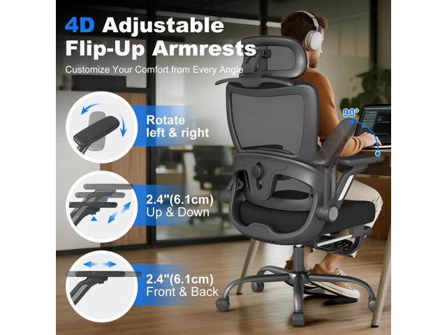 Ergonomic Office Chair with Footrest, High-Back Home Desk Chair with Adjustable Lumbar Support, Headrest, Flip-Up Arms, 90-135° Tilt Lock, and Wide...