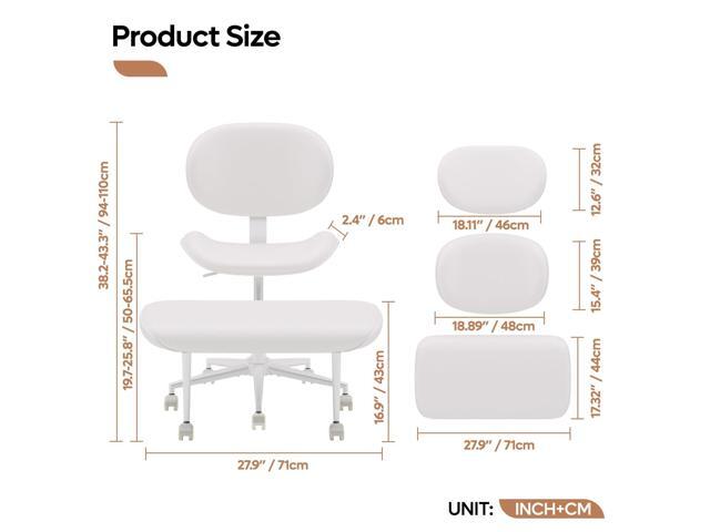 Cross-Legged Meditation Chair, ADHD Friendly Armless Office Chair with Footrest, PU Leather Wide Seat Desk Chair for Focus, Calm Sitting & Home...