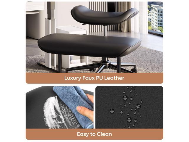 Cross-Legged Office Chair with Footrest, PU Leather Armless Desk Chair, Wide Padded Seat for Cross Leg Sitting, Adjustable Height & Swivel, Modern...