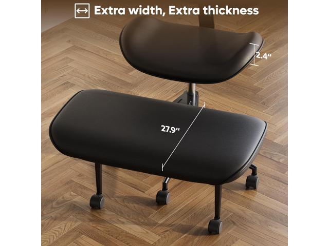 Cross-Legged Office Chair with Footrest, PU Leather Armless Desk Chair, Wide Padded Seat for Cross Leg Sitting, Adjustable Height & Swivel, Modern...