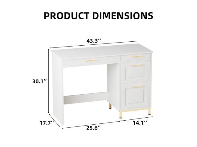 4 EVER WINNER White Desk with Drawers, 44 Inch Computer Desk with Storage and Golden Handle, Writing Desk Sturdy Table for Home Office, White and...