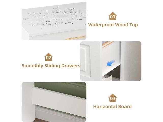 4 EVER WINNER White Desk with Drawers, 44 Inch Computer Desk with Storage and Golden Handle, Writing Desk Sturdy Table for Home Office, White and...