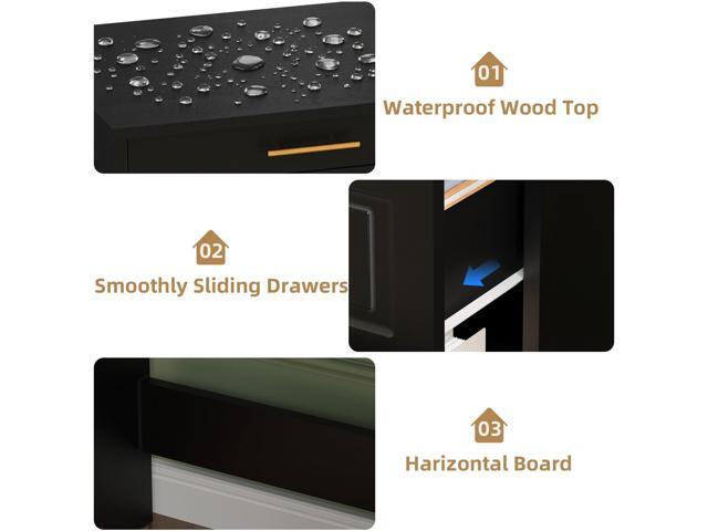 4 EVER WINNER Black Desk with Drawers, 43 Inch Writing Desk with Storage File Cabinet and Golden Handle, Home Office Desk for Bedroom, Black