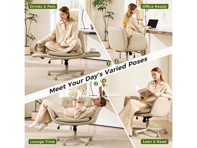 Criss Cross Chair with Armrests & Wheels, PU Leather ADHD Home Office Desk Chair, Comfortable Lounge Chair for Home, Make Up, Bed Room, 5-Gear...