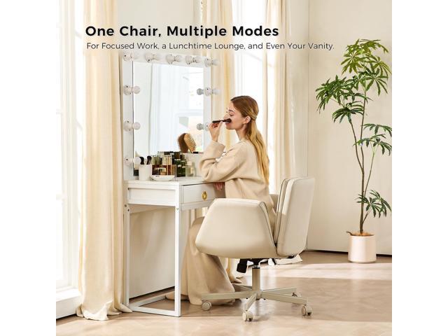 Criss Cross Chair with Armrests & Wheels, PU Leather ADHD Home Office Desk Chair, Comfortable Lounge Chair for Home, Make Up, Bed Room, 5-Gear...