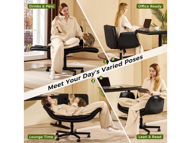 Criss Cross Chair with Armrests & Wheels, PU Leather ADHD Home Office Desk Chair, Comfortable Lounge Chair for Home, Make Up, Bed Room, 5-Gear...