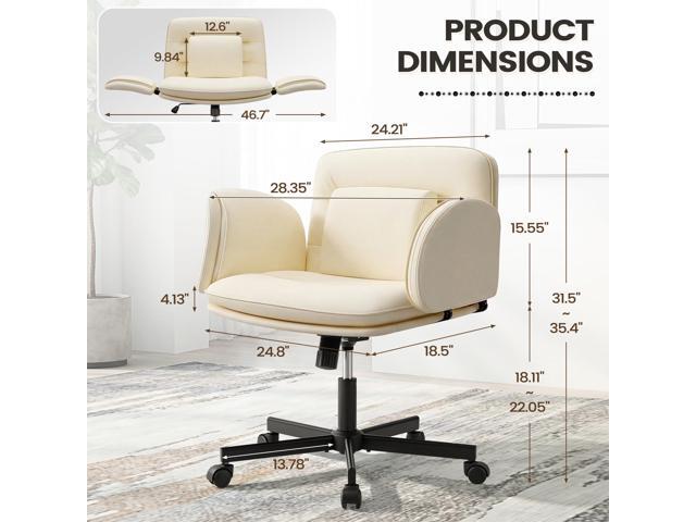 Furmax Vanity Chair with Adjustable Armrests, Comfortable Oversized PU Leather Criss Cross Chair with Wheels, Wide Office Desk Chair for Home, Make...