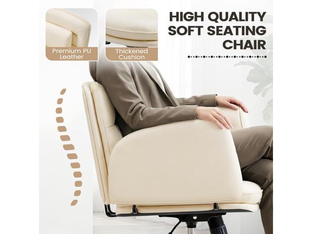 Furmax Vanity Chair with Adjustable Armrests, Comfortable Oversized PU Leather Criss Cross Chair with Wheels, Wide Office Desk Chair for Home, Make...