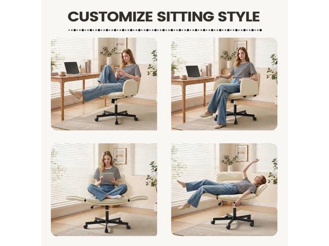 Furmax Vanity Chair with Adjustable Armrests, Comfortable Oversized PU Leather Criss Cross Chair with Wheels, Wide Office Desk Chair for Home, Make...