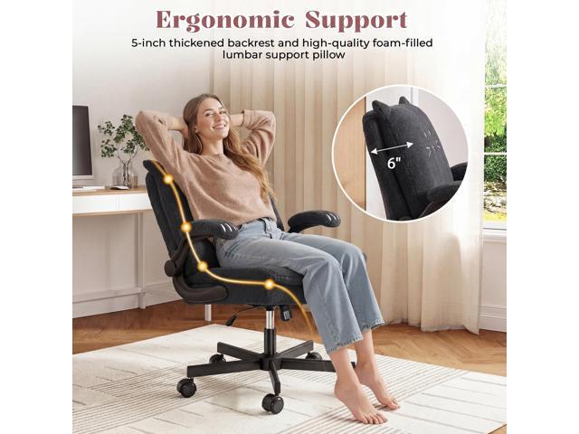 IPKIG Criss Cross Chair with Wheels & Flip-Up Arms, 25' Seat Cross Legged Office Chair with Flip-Up Back, Ergonomic Computer Desk Chair, Adjustable...