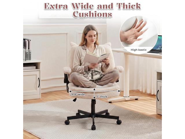 IPKIG Criss Cross Chair with Wheels & Flip-Up Arms, 25' Seat Cross Legged Office Chair with Flip-Up Back, Ergonomic Computer Desk Chair, Adjustable...