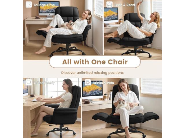 LEMBERI Big and Tall Office Chair, Flip Armrests for Cross Legged Sitting, Fabric Wide Vanity Chair, Height Adjustable Computer Chair, High Back...