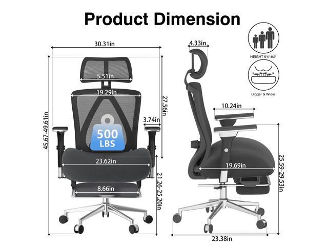 Ergonomic Office Chair with Footrest, 500lbs Big and Tall Office Chair, 135° Reclining Executive Office Chair with Adjustable Lumbar Support,...