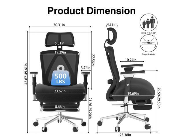 Ergonomic Office Chair with Footrest, 500lbs Big and Tall Office Chair, 135° Reclining Executive Office Chair with Adjustable Lumbar Support,...