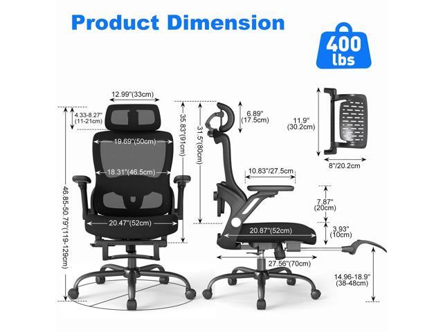 Ergonomic Office Chair with Footrest, High Back Home Desk Chair with Adjustable Lumbar Support, Flip-Up Arms, Headrest, 90-135° Tilt Lock, Wide Big...