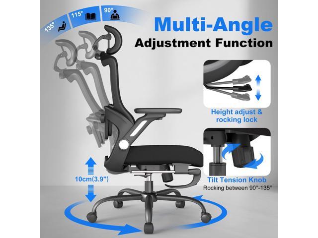 Ergonomic Office Chair with Footrest, High Back Home Desk Chair with Adjustable Lumbar Support, Flip-Up Arms, Headrest, 90-135° Tilt Lock, Wide Big...