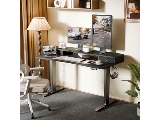 Realbear 55x26 Inch Electric Standing Desk with Drawers, Height Adjustable Sit Stand Up Desk, Storage Shelf Ergonomic Home Office Desk (Black, 55 *...