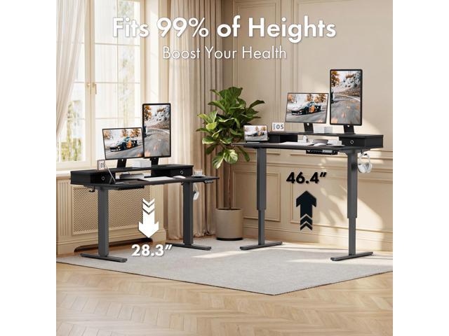 Realbear 55x26 Inch Electric Standing Desk with Drawers, Height Adjustable Sit Stand Up Desk, Storage Shelf Ergonomic Home Office Desk (Black, 55 *...