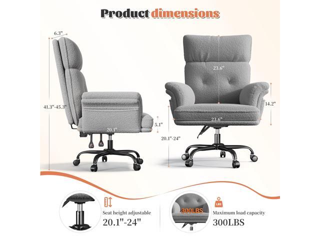 Office Chair with Wheels & Side Pockets,Flip Armrests for Pets & Cross Legged Sitting,Ergonomic Adjustable Vanity Chair Teddy Plush Office Desk...