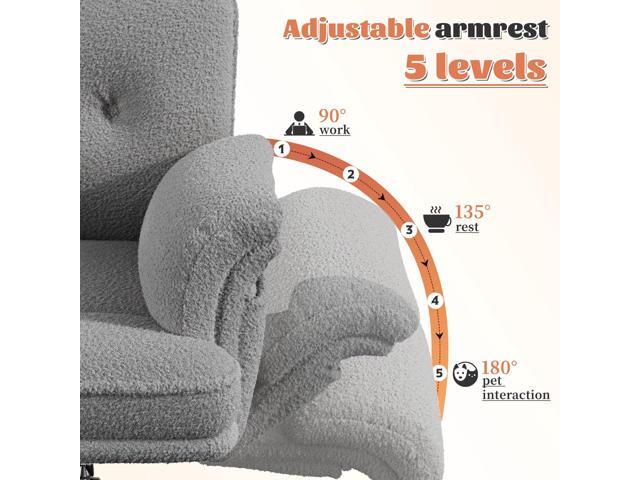 Office Chair with Wheels & Side Pockets,Flip Armrests for Pets & Cross Legged Sitting,Ergonomic Adjustable Vanity Chair Teddy Plush Office Desk...
