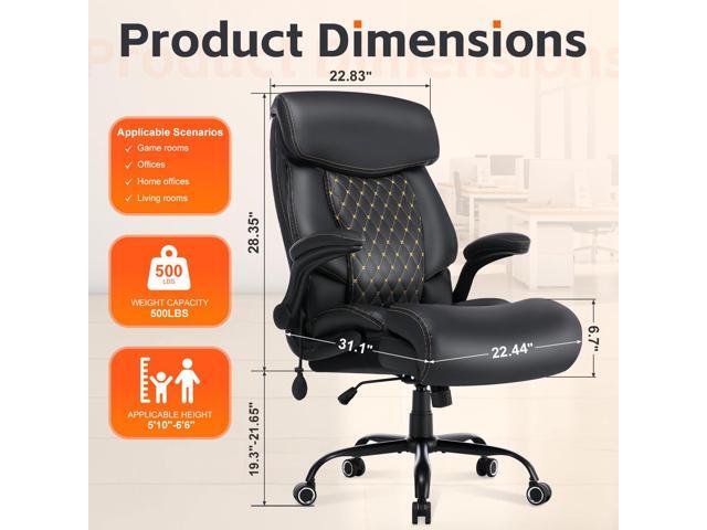 500LBS Big and Tall Office Chair, Heavy Duty Executive Chair with Adjustable Lumbar Support, Ergonomic High Back Desk Chair with Extra Wide Seat,...
