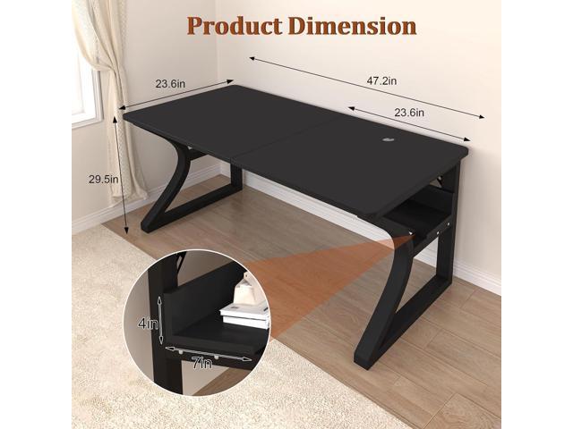 47'' Computer Desk w/Storage & Cable Management, Home Office Desk w/Sturdy U-Shaped Metal Frame & Water-Resistant Scratchproof Surface, Study...